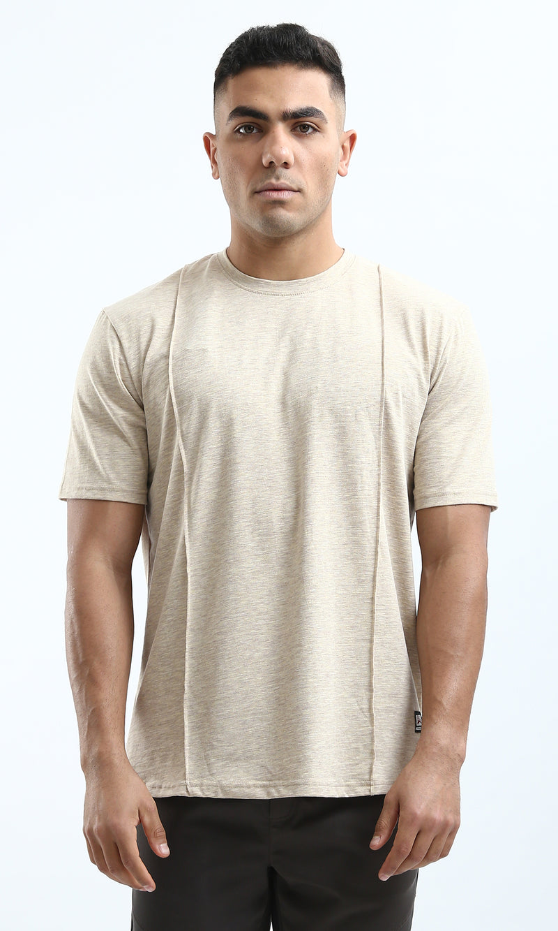 O181708 Summer Round Neck Heather Beige Cotton Tee