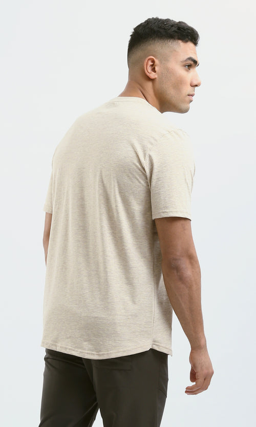 O181708 Summer Round Neck Heather Beige Cotton Tee