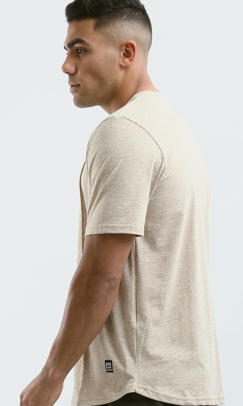 O181708 Summer Round Neck Heather Beige Cotton Tee