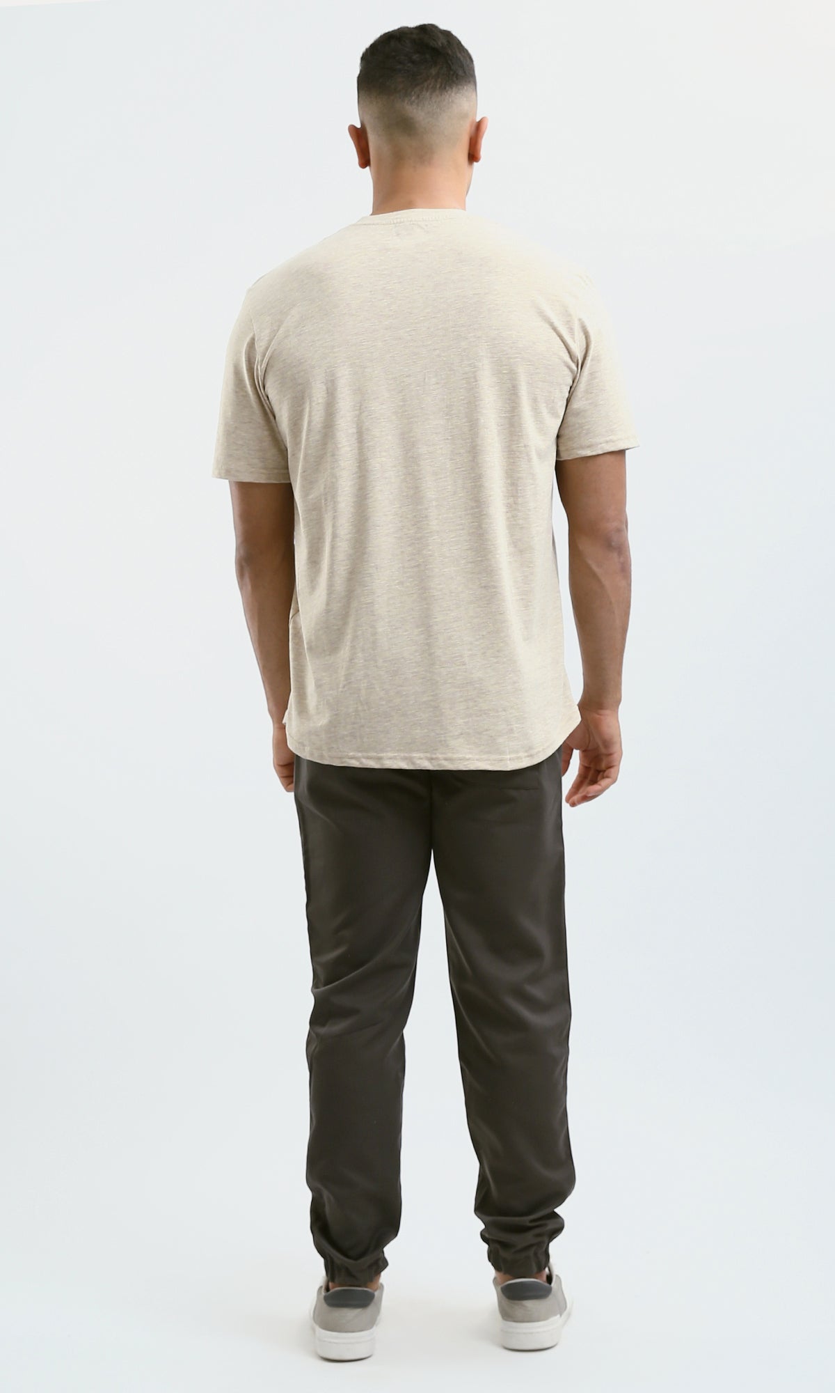 O181708 Summer Round Neck Heather Beige Cotton Tee