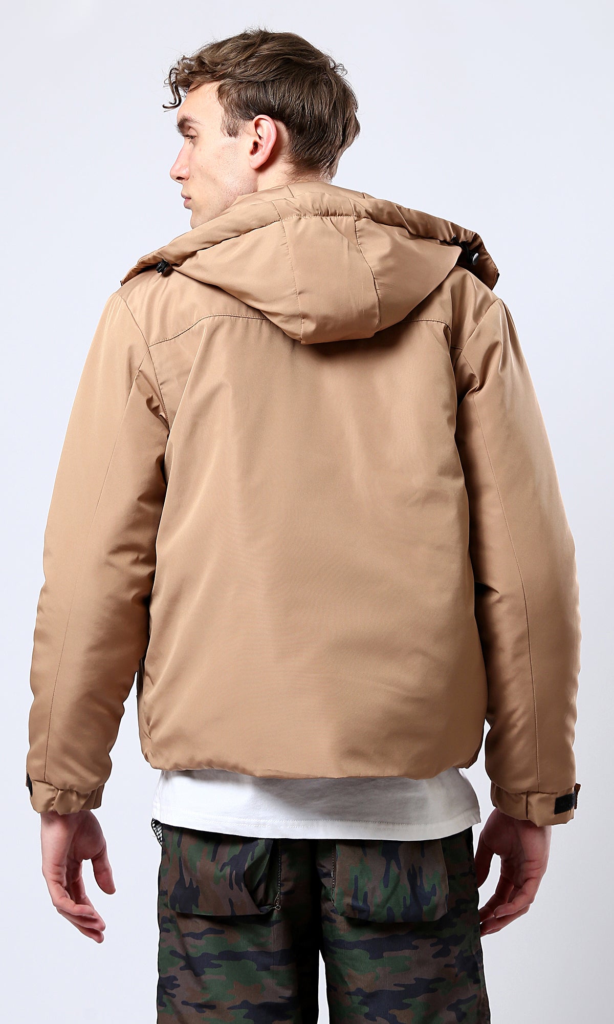 O181759 Camel Hooded Jacket With Side Pockets