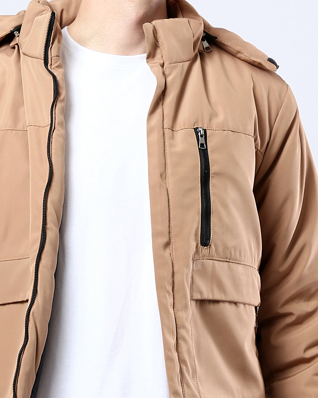 Tan Hooded Multi-Pocket Utility Jacket - O181759