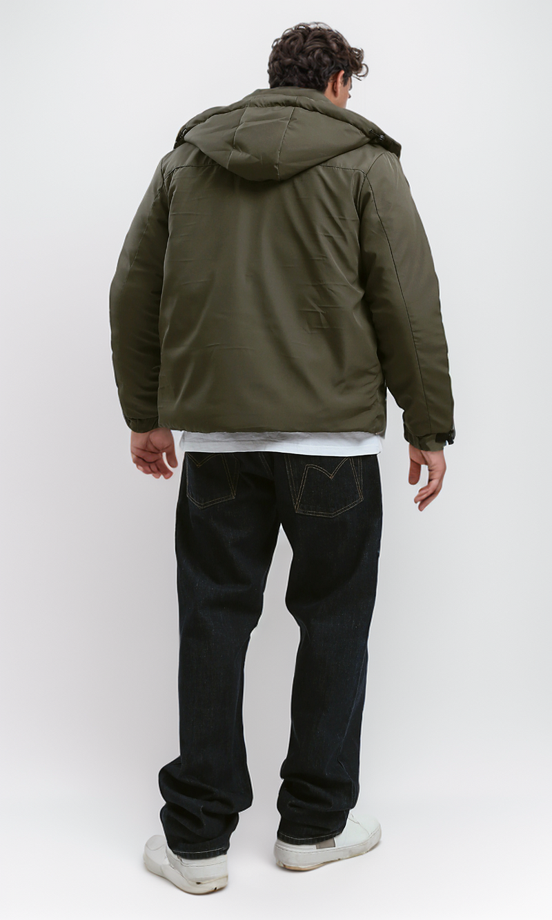 جاكيت بسوستة زيتوني غامق بهودي قابل للفصل