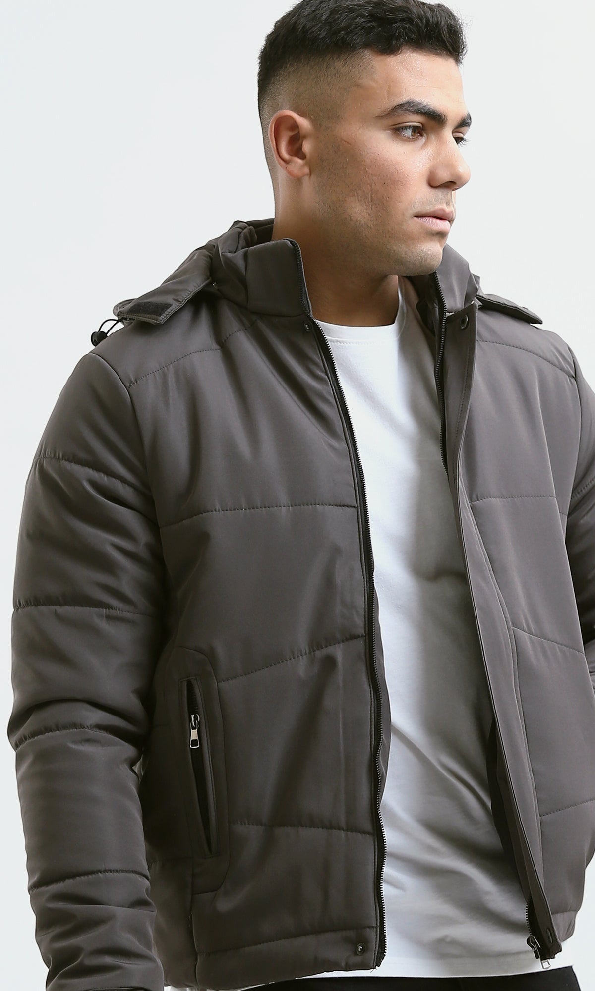 Men's Grey WaterProof Hooded Puffer Jacket - O181764