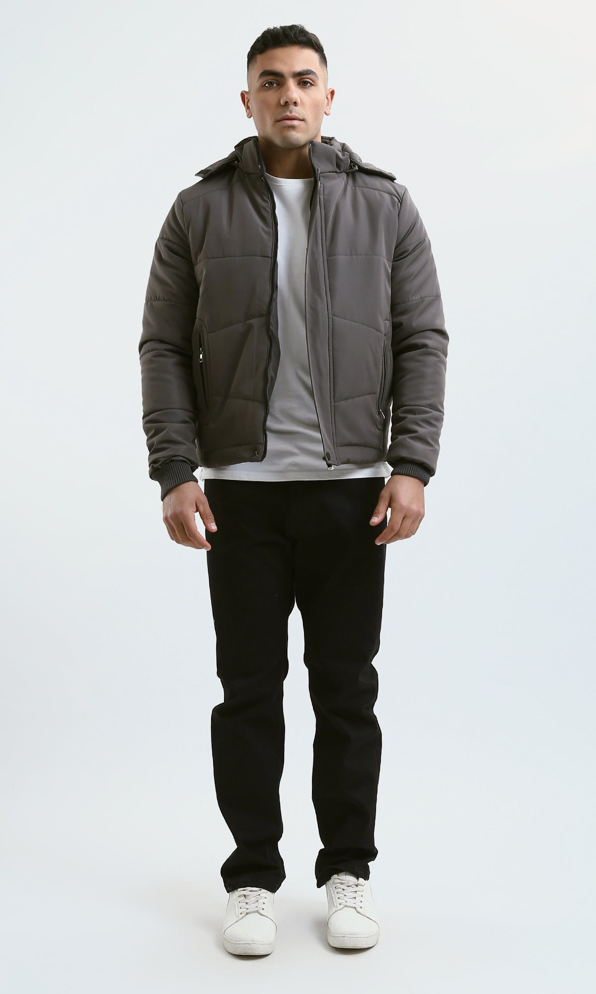 Men's Grey WaterProof Hooded Puffer Jacket - O181764