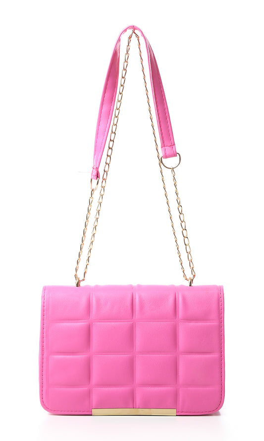 O181974 Blocks Cross-Body Bag With Chain Handle - Fuchsia