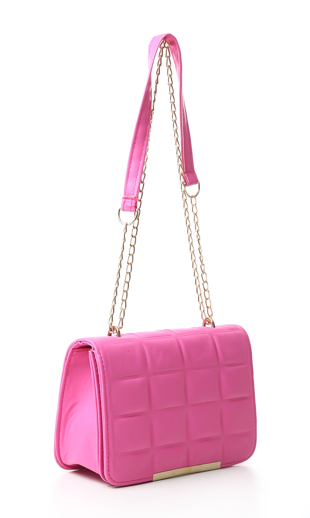 O181974 Blocks Cross-Body Bag With Chain Handle - Fuchsia