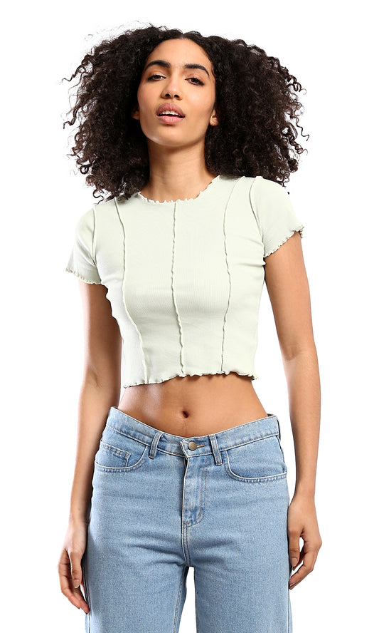 O182021 Slip On Ribbed Pastel Green Cropped Top