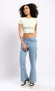 O182021 Slip On Ribbed Pastel Green Cropped Top