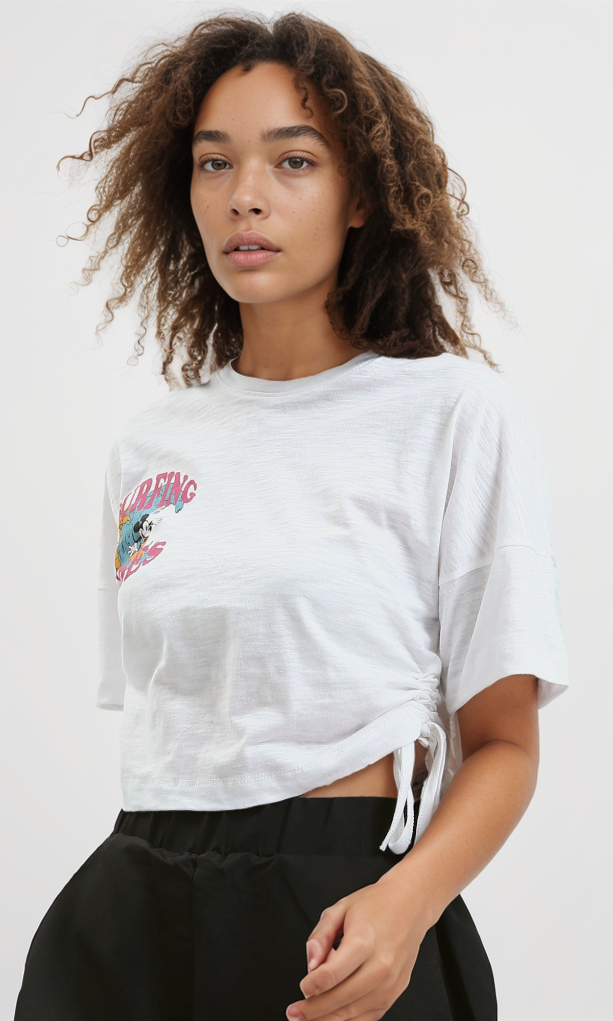 O182033 Heather Off-White Printed "Surfing Vibes" Short Tee