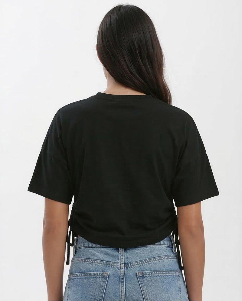 Ravin Heaven Cinch-Side Graphic Cropped Tee - Black - o182048