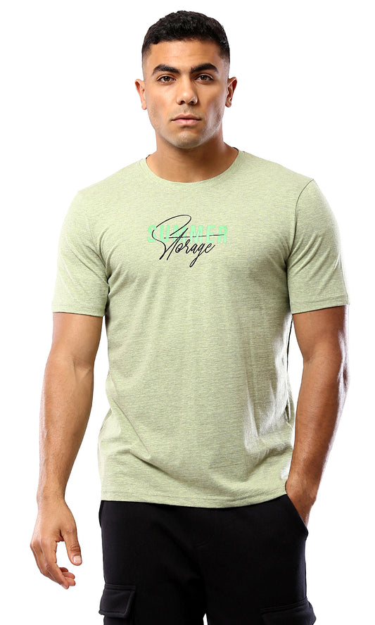 O182125 Round Neck Short Sleeves Printed Tee - Heather Mint