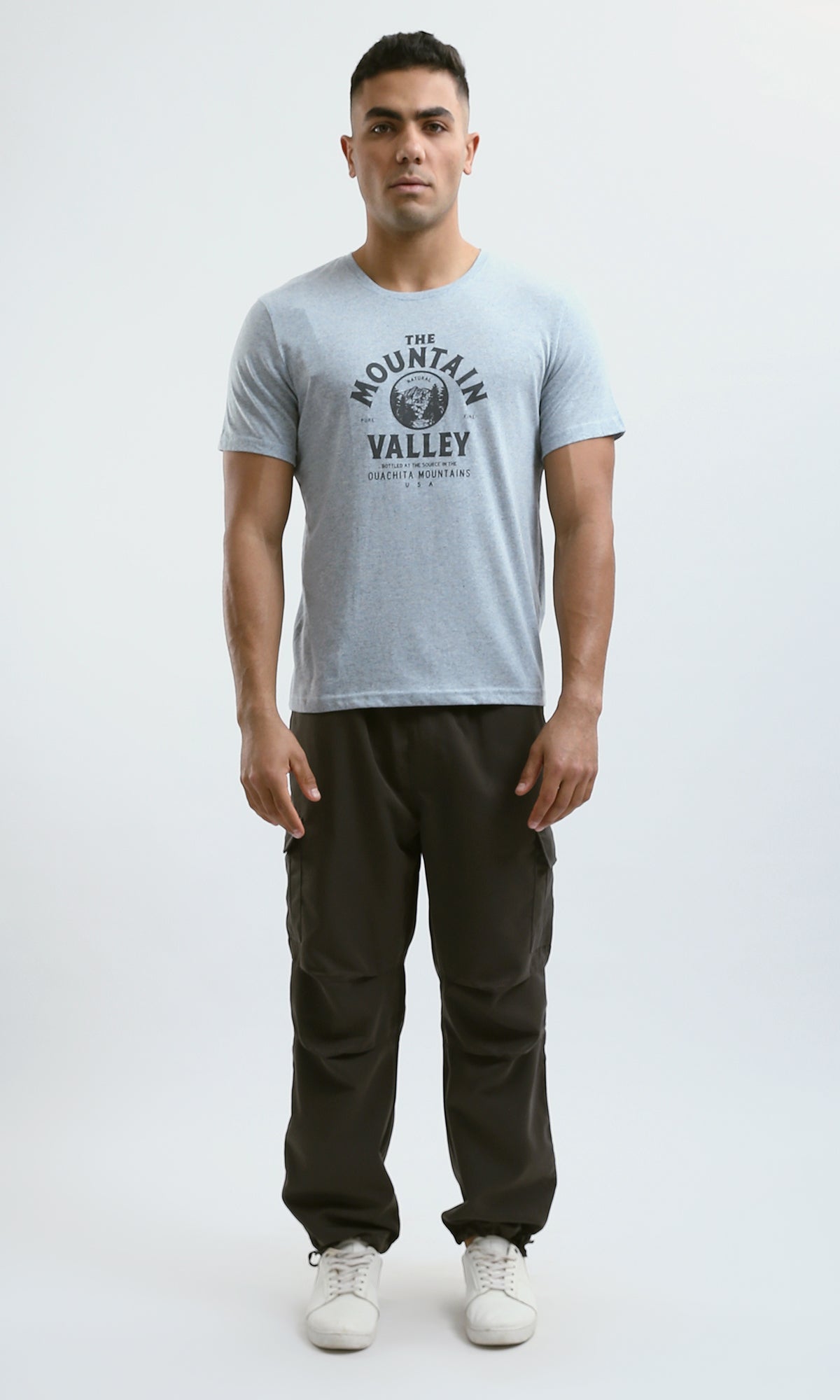 O182129 "The Mountain Valley" Printed Heather Light Blue Tee
