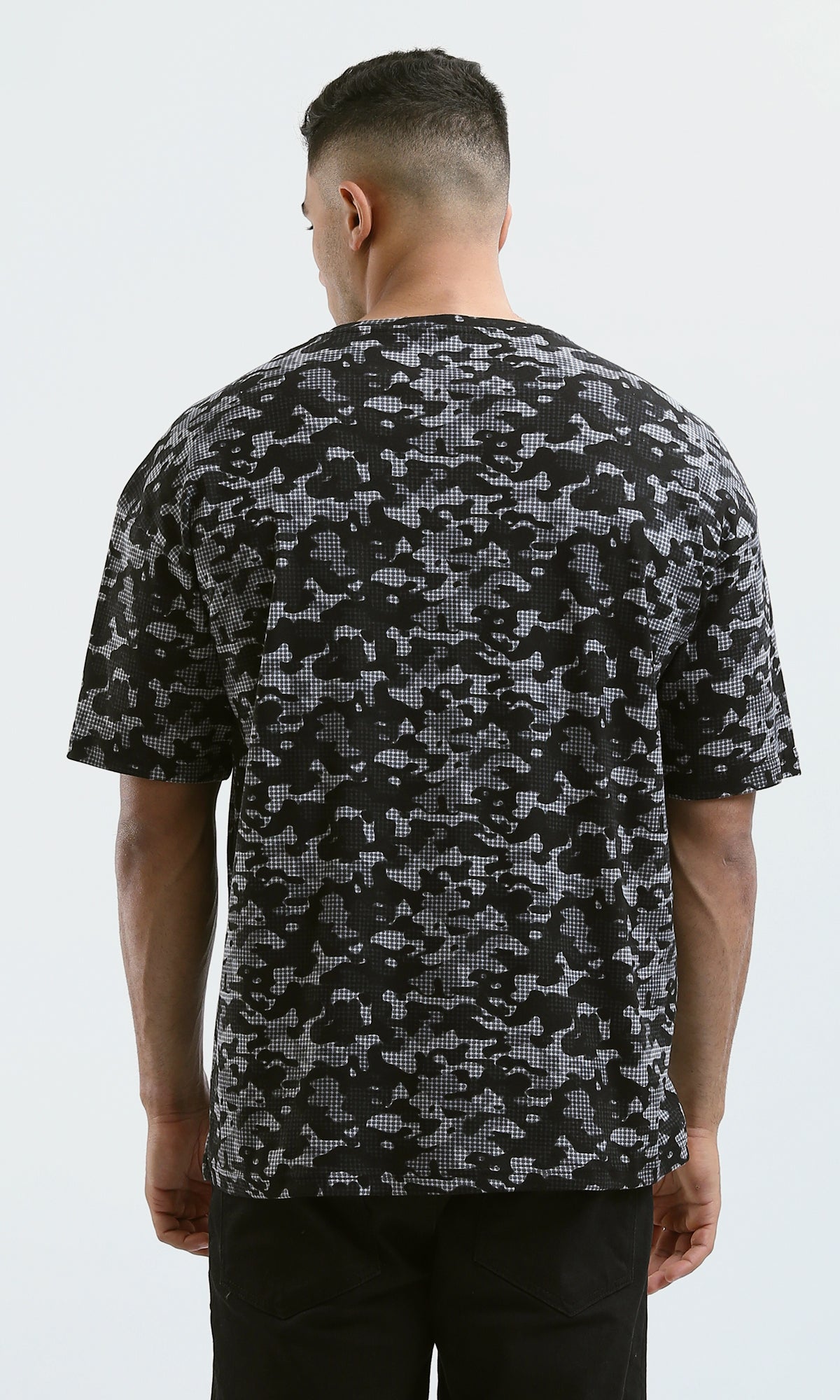 O182205 Elbow-Sleeves Cotton Black & Grey Camouflage Tee