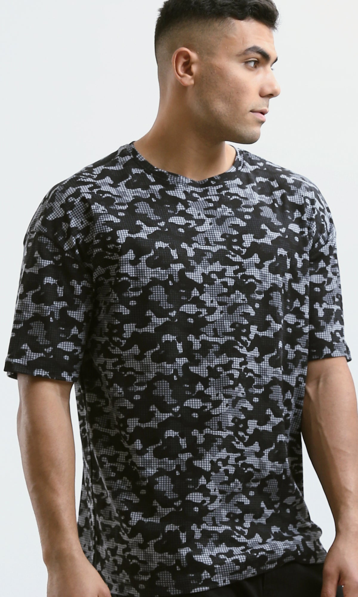 O182205 Elbow-Sleeves Cotton Black & Grey Camouflage Tee