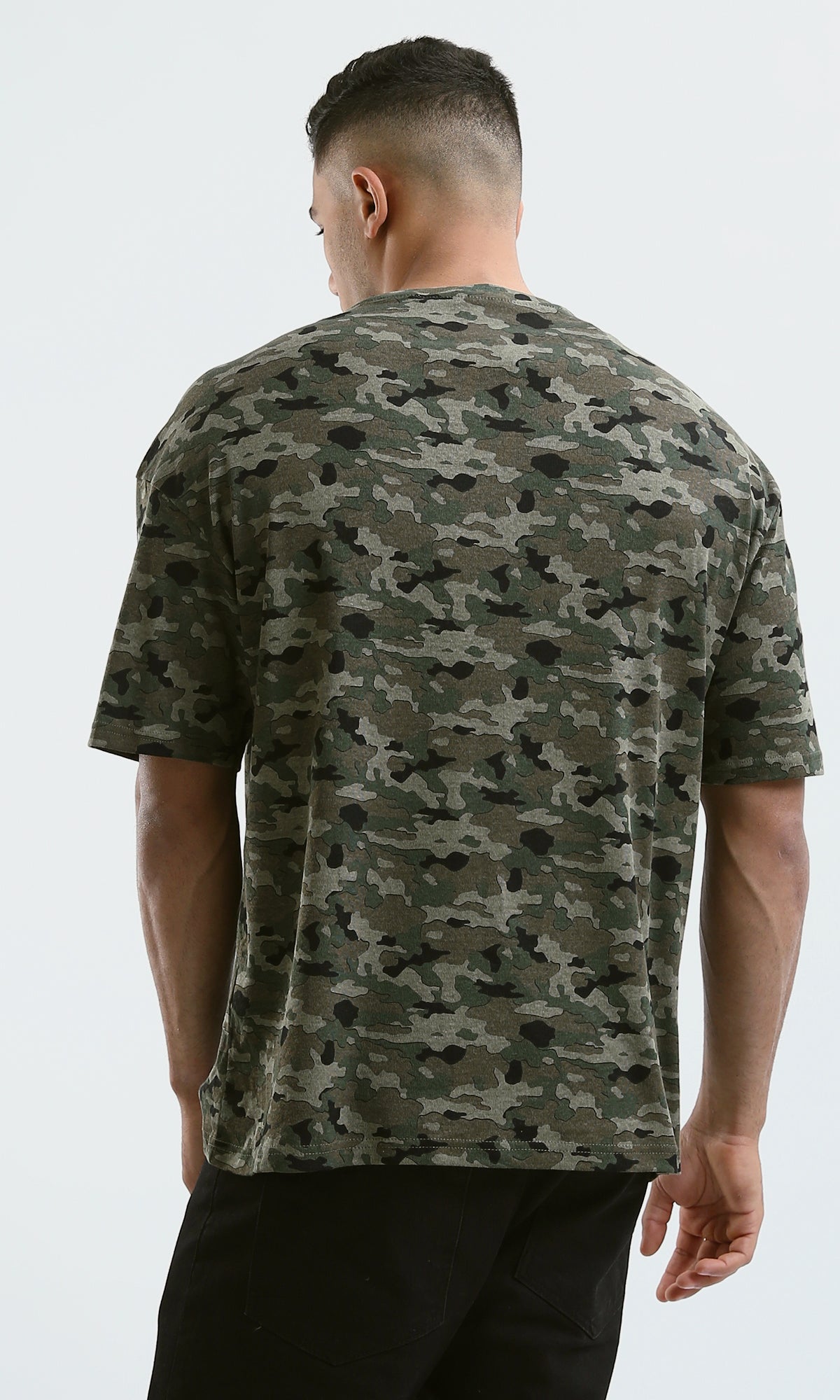 O182206 Crew Neck Slip On Olive & Black Camouflage Tee