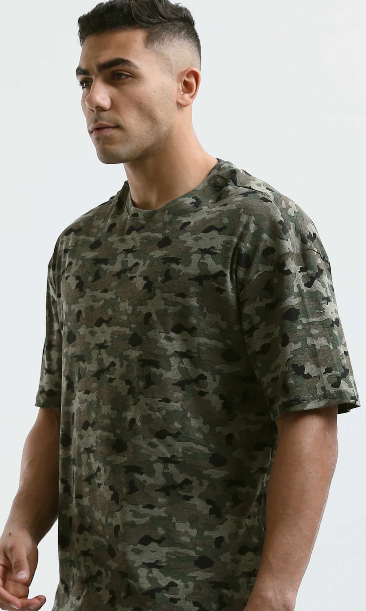 O182206 Crew Neck Slip On Olive & Black Camouflage Tee