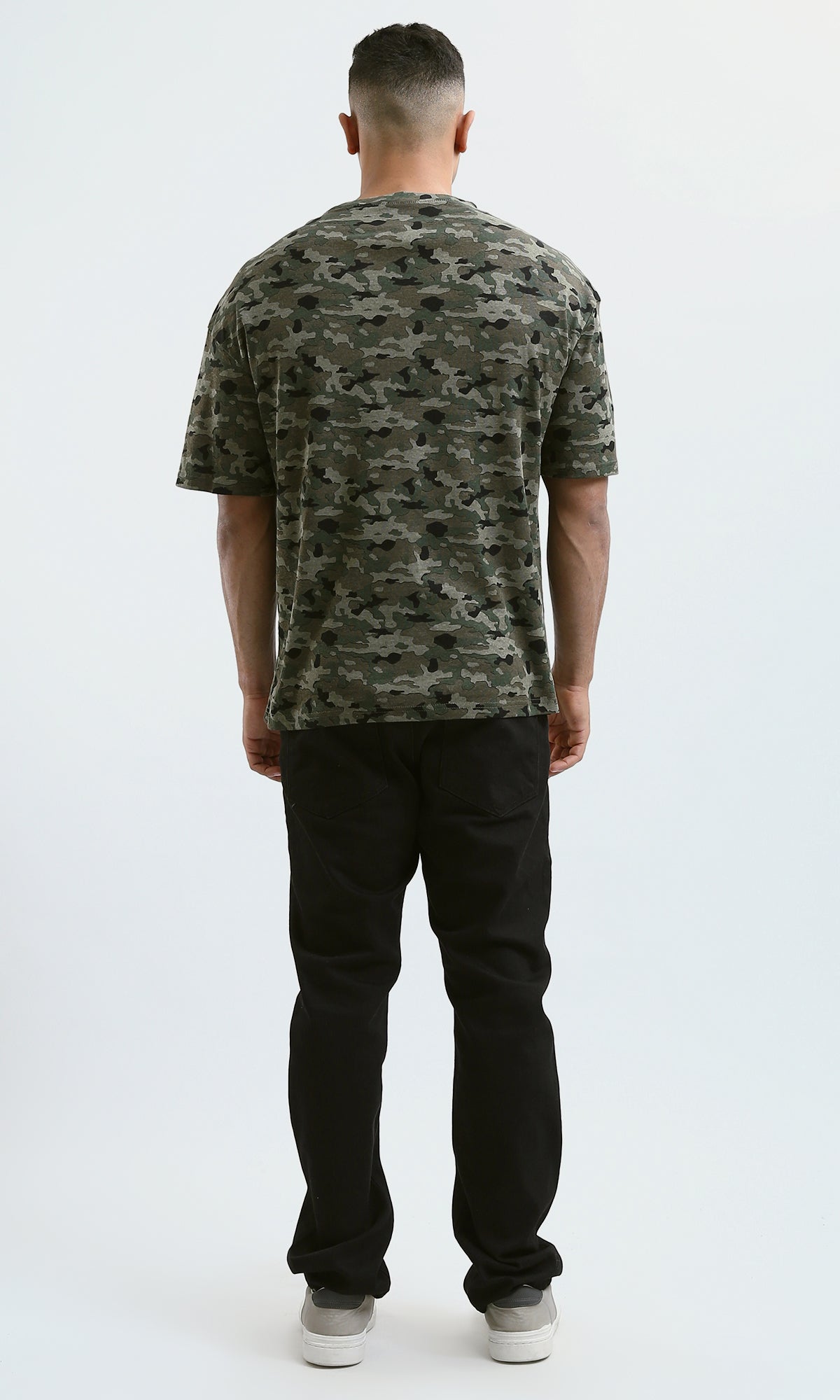 O182206 Crew Neck Slip On Olive & Black Camouflage Tee