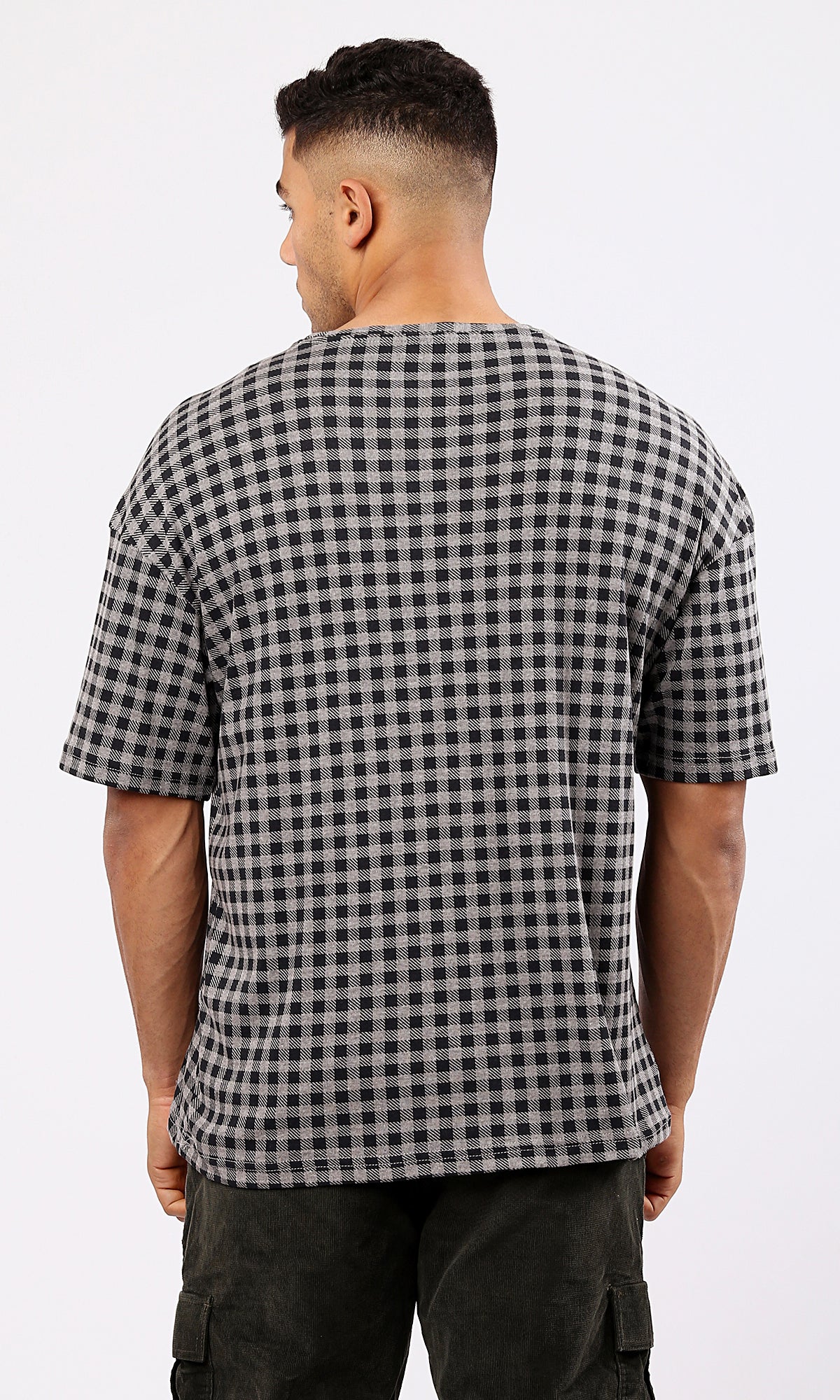 O182207 Grey & Black Plaids Relaxed Summer Tee