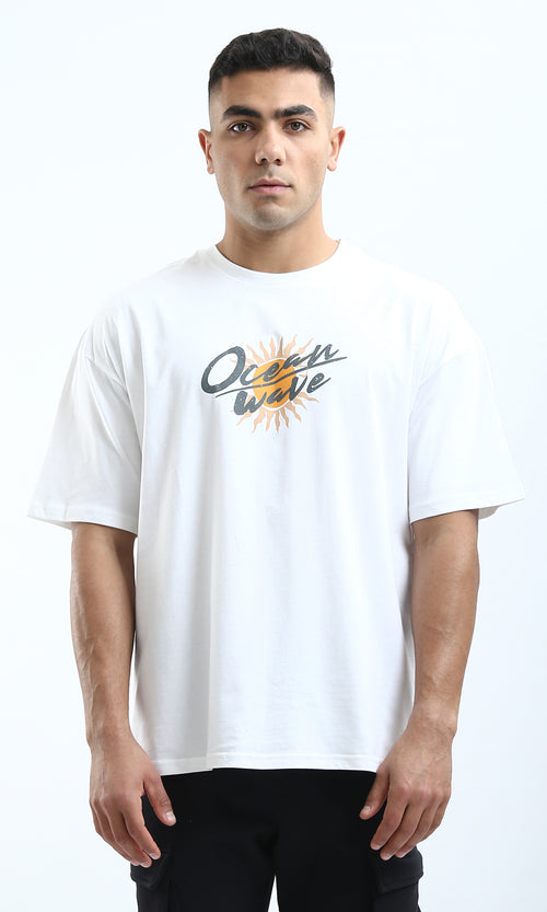 O182209 "Ocean Wave" Elbow Sleeves Printed White Tee