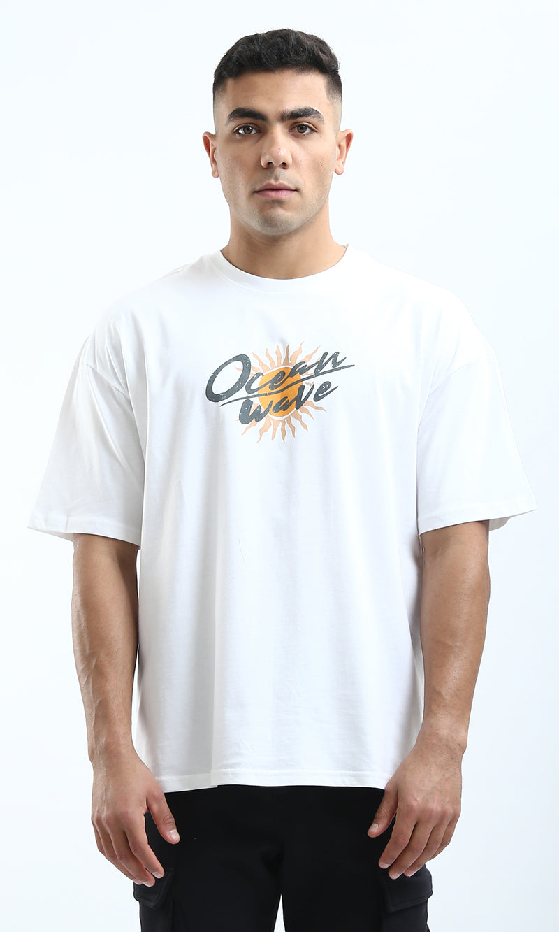 O182209 "Ocean Wave" Elbow Sleeves Printed White Tee