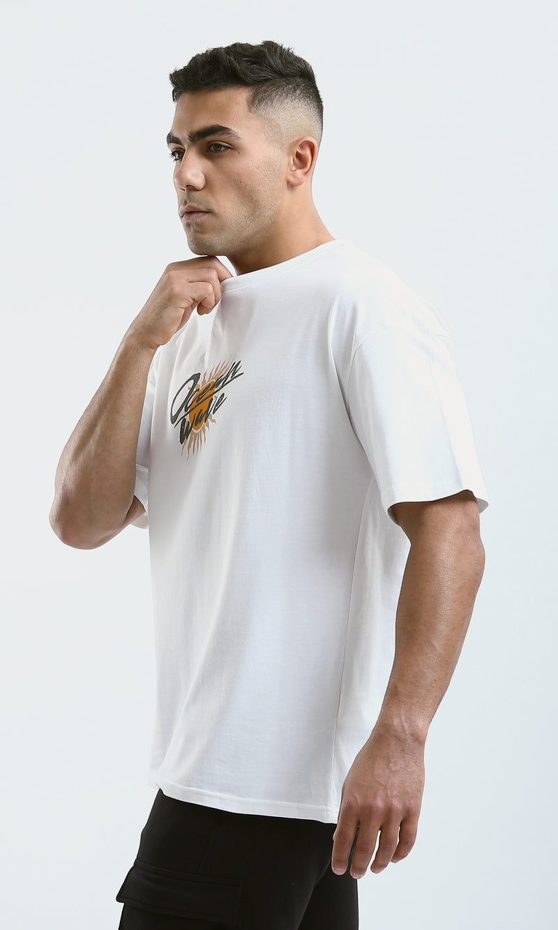 O182209 "Ocean Wave" Elbow Sleeves Printed White Tee