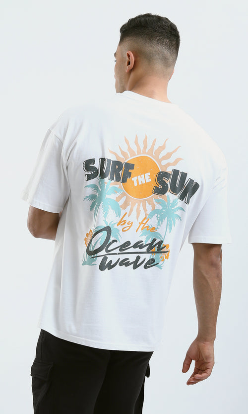 O182209 "Ocean Wave" Elbow Sleeves Printed White Tee