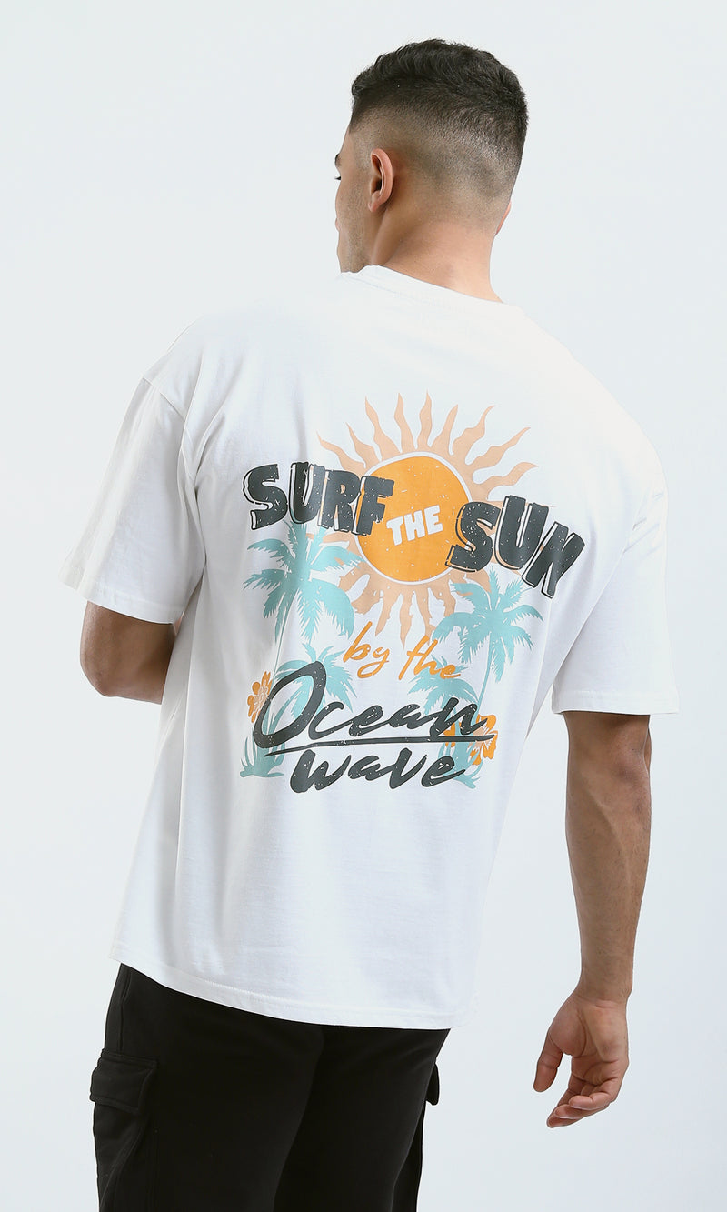 O182209 "Ocean Wave" Elbow Sleeves Printed White Tee