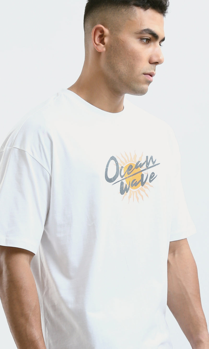 O182209 "Ocean Wave" Elbow Sleeves Printed White Tee