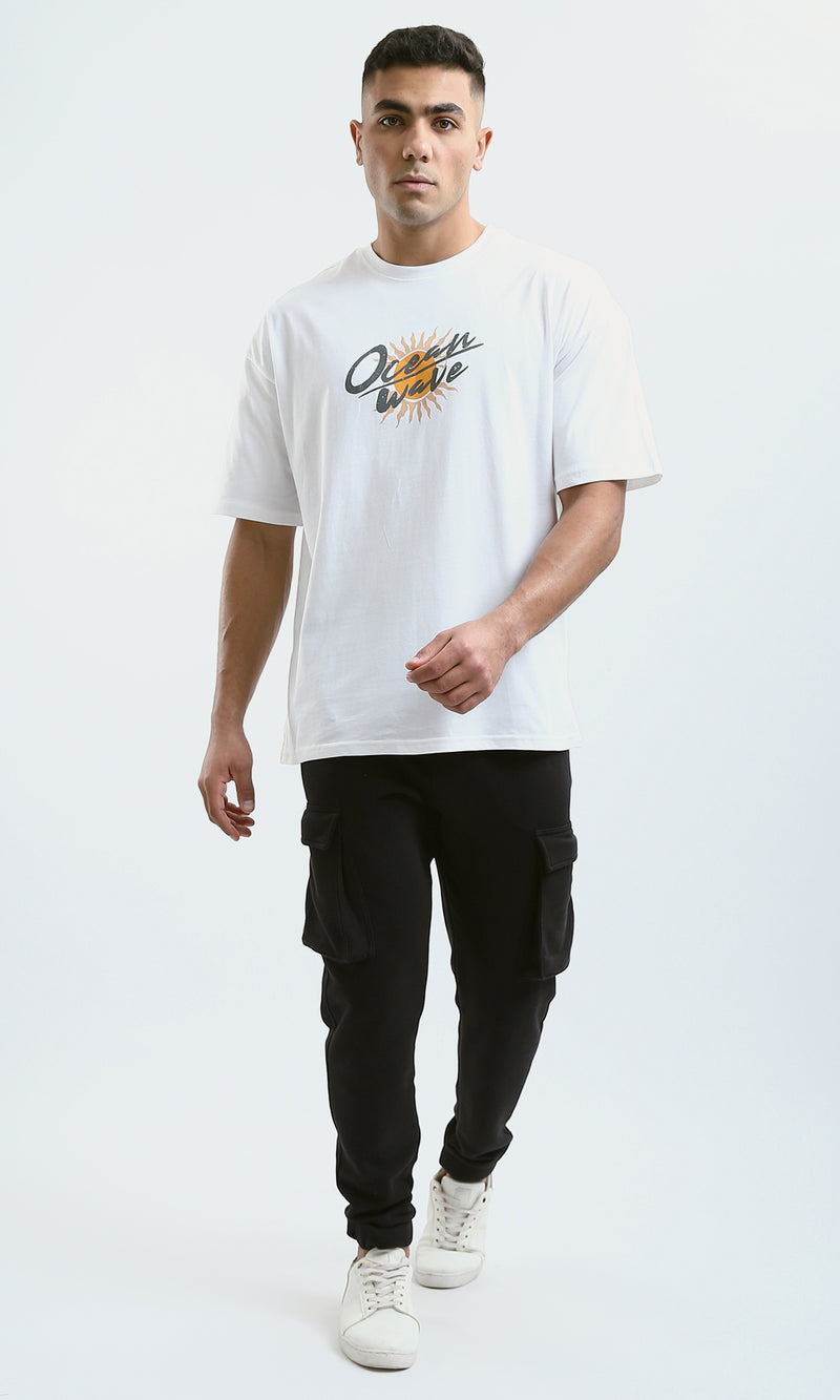 O182209 "Ocean Wave" Elbow Sleeves Printed White Tee