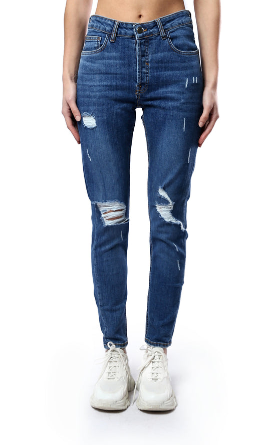 O182214 Standard Blue Casual Ripped Skinny Jeans