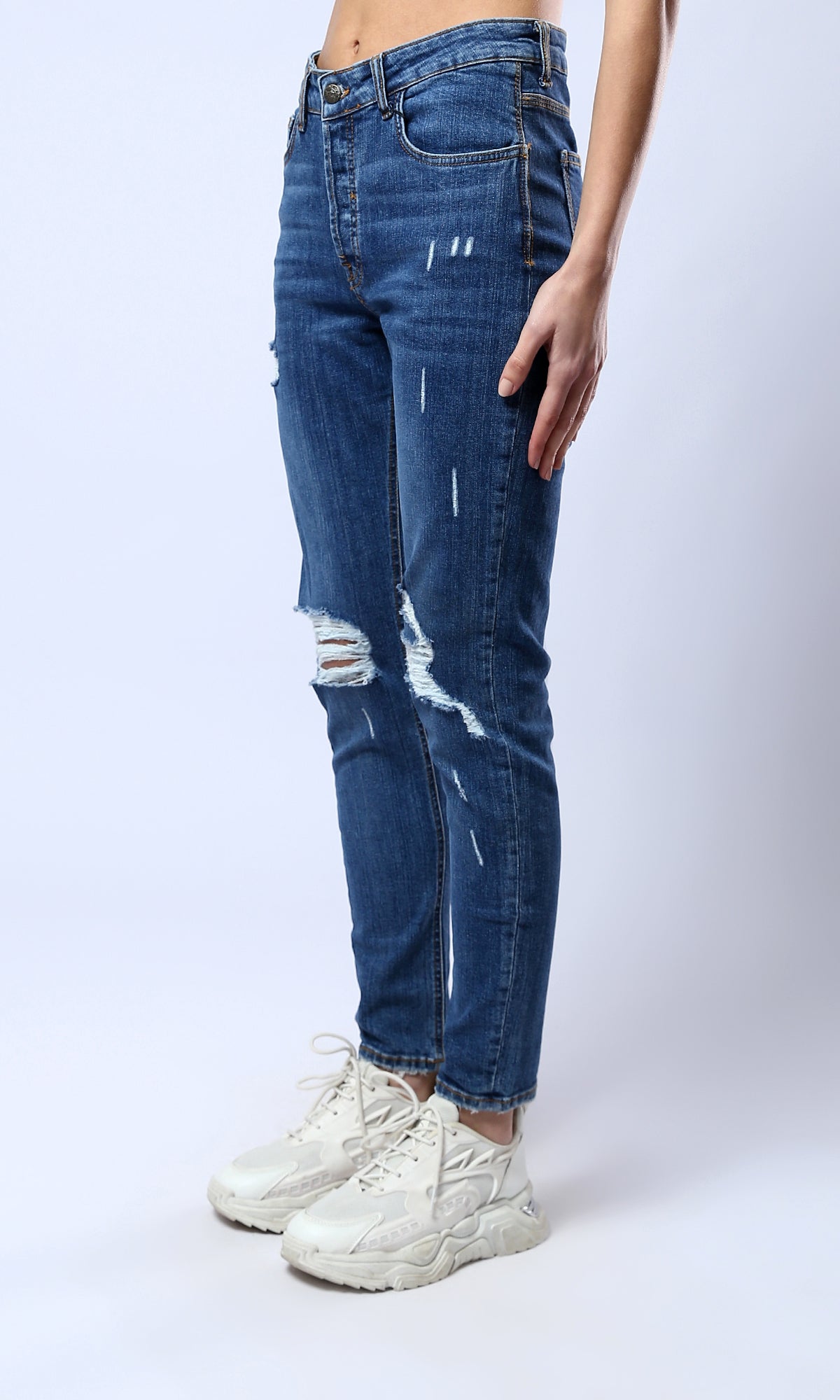 O182214 Standard Blue Casual Ripped Skinny Jeans