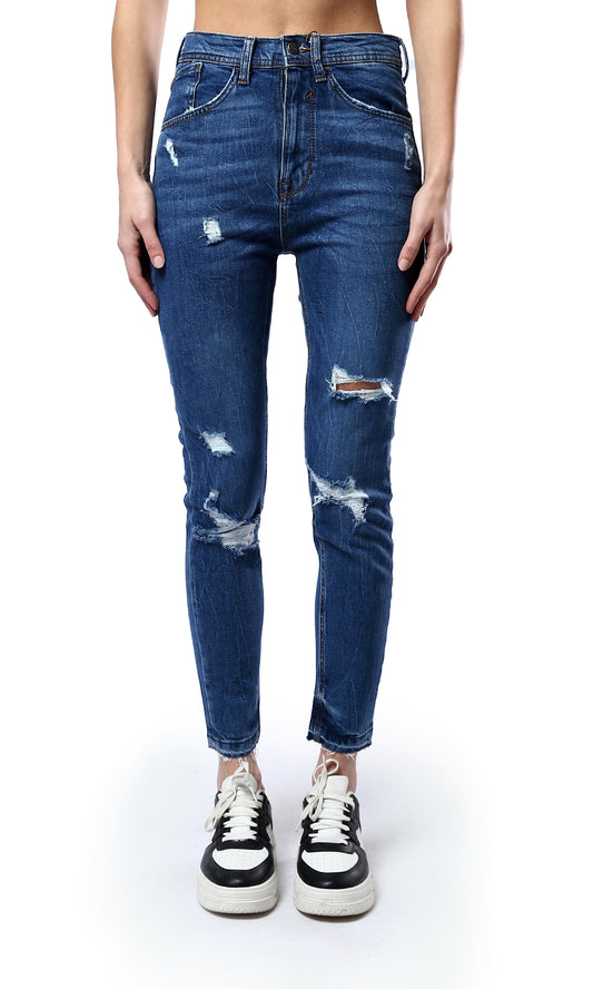 O182218 Cotton Dark Blue Jeans With Multi-Pockets