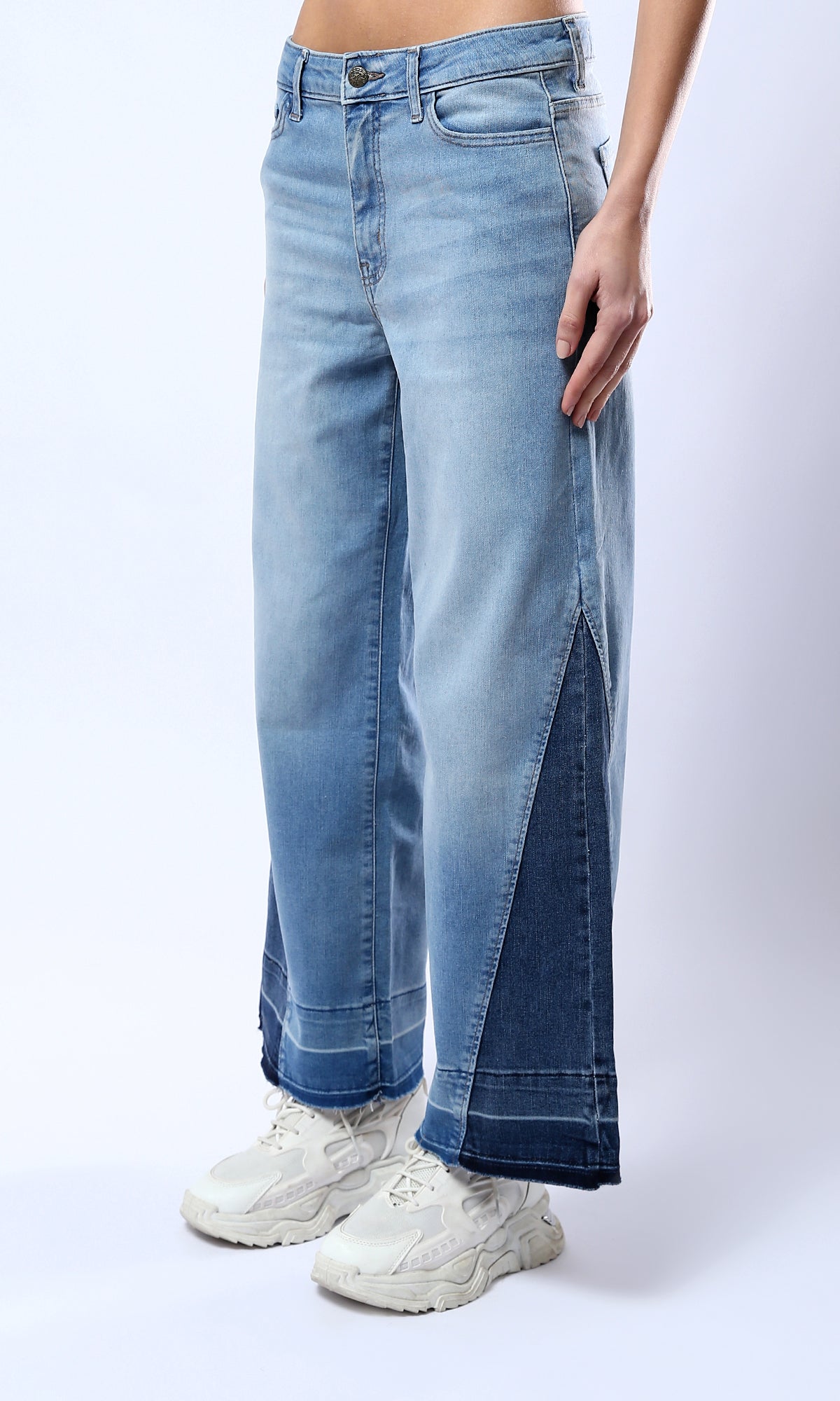 O182219 Blue Shades Wide Leg Solid Jeans