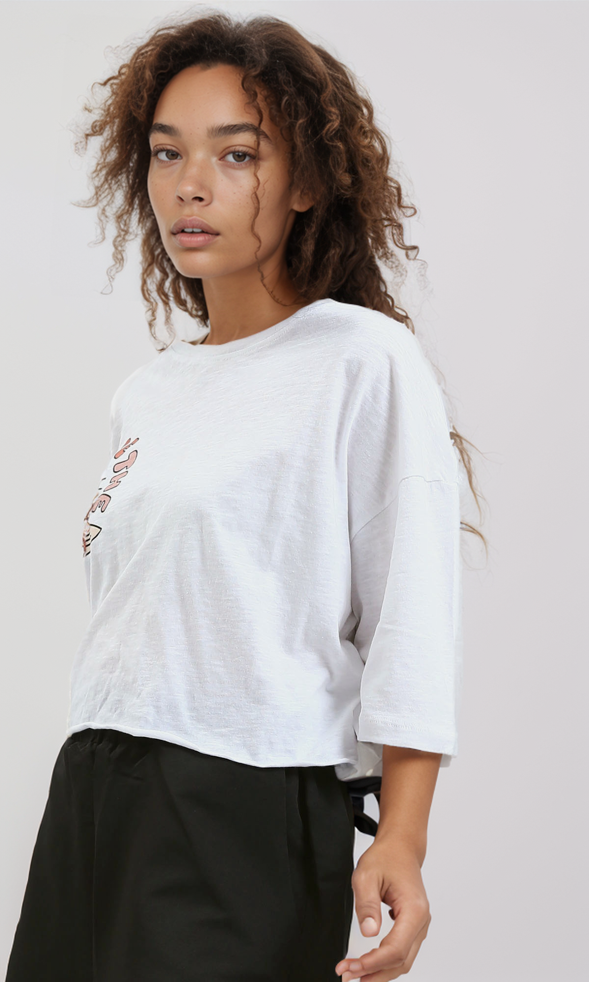 O182246 "Ride The" Heather White Printed Relaxed Tee