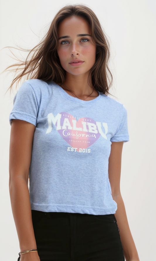 O182254 Heather Blue Printed "Malibu" Regular Fit Tee