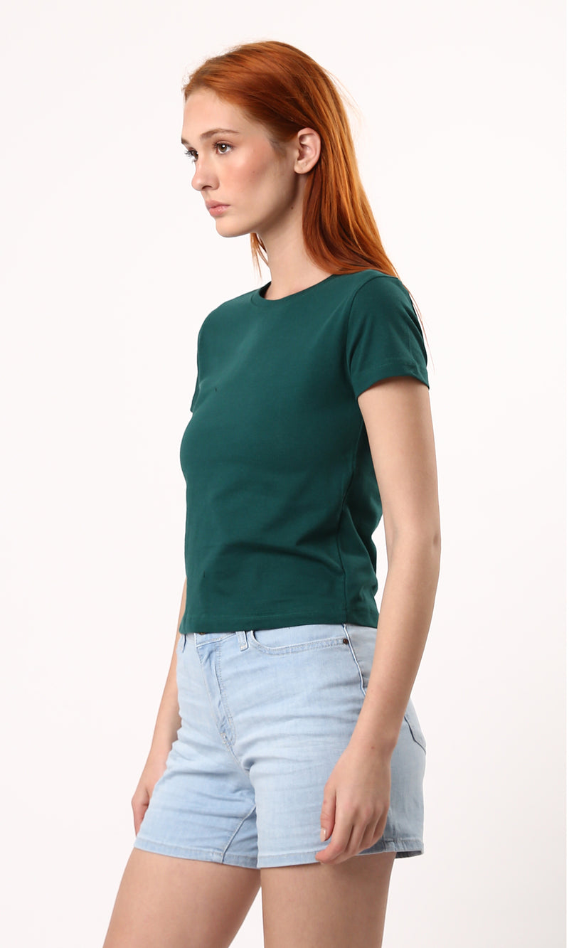 O182255 Short Sleeves Solid Dark Green Short Tee