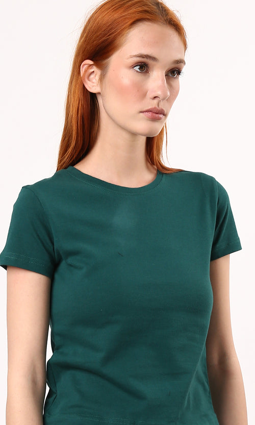 O182255 Short Sleeves Solid Dark Green Short Tee