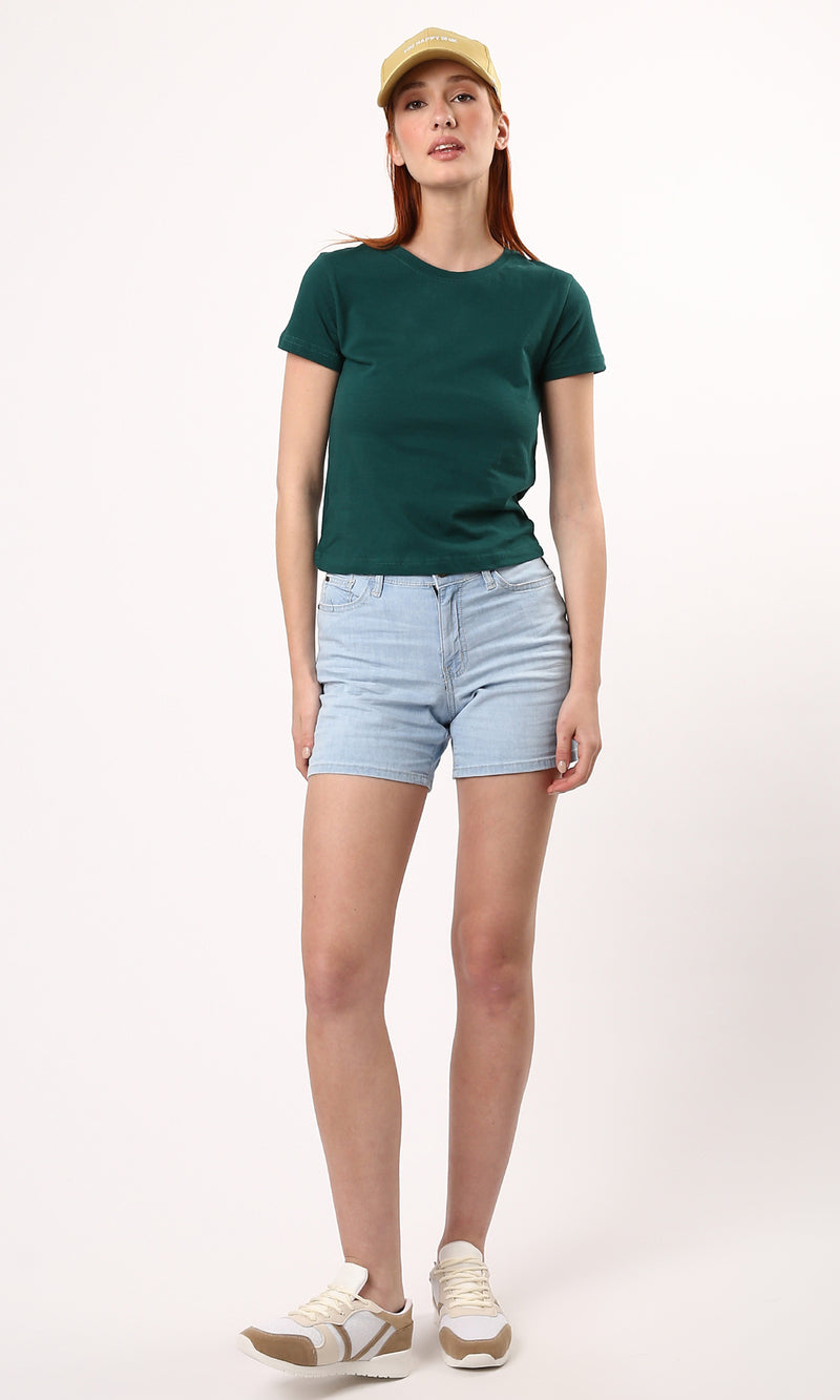 O182255 Short Sleeves Solid Dark Green Short Tee