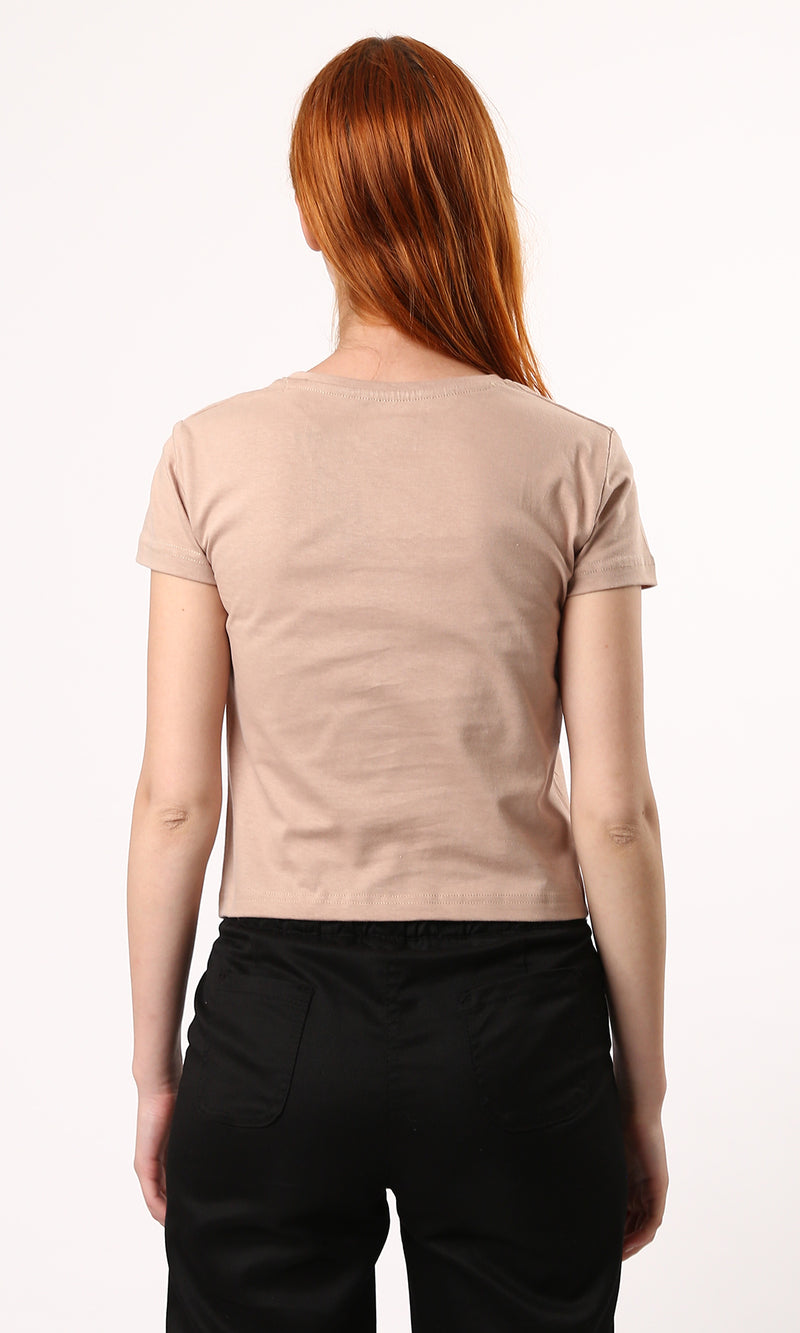 O182257 Slip On Beige Solid Regular Fit Tee
