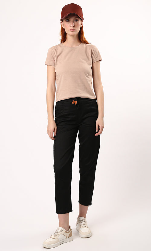 O182257 Slip On Beige Solid Regular Fit Tee