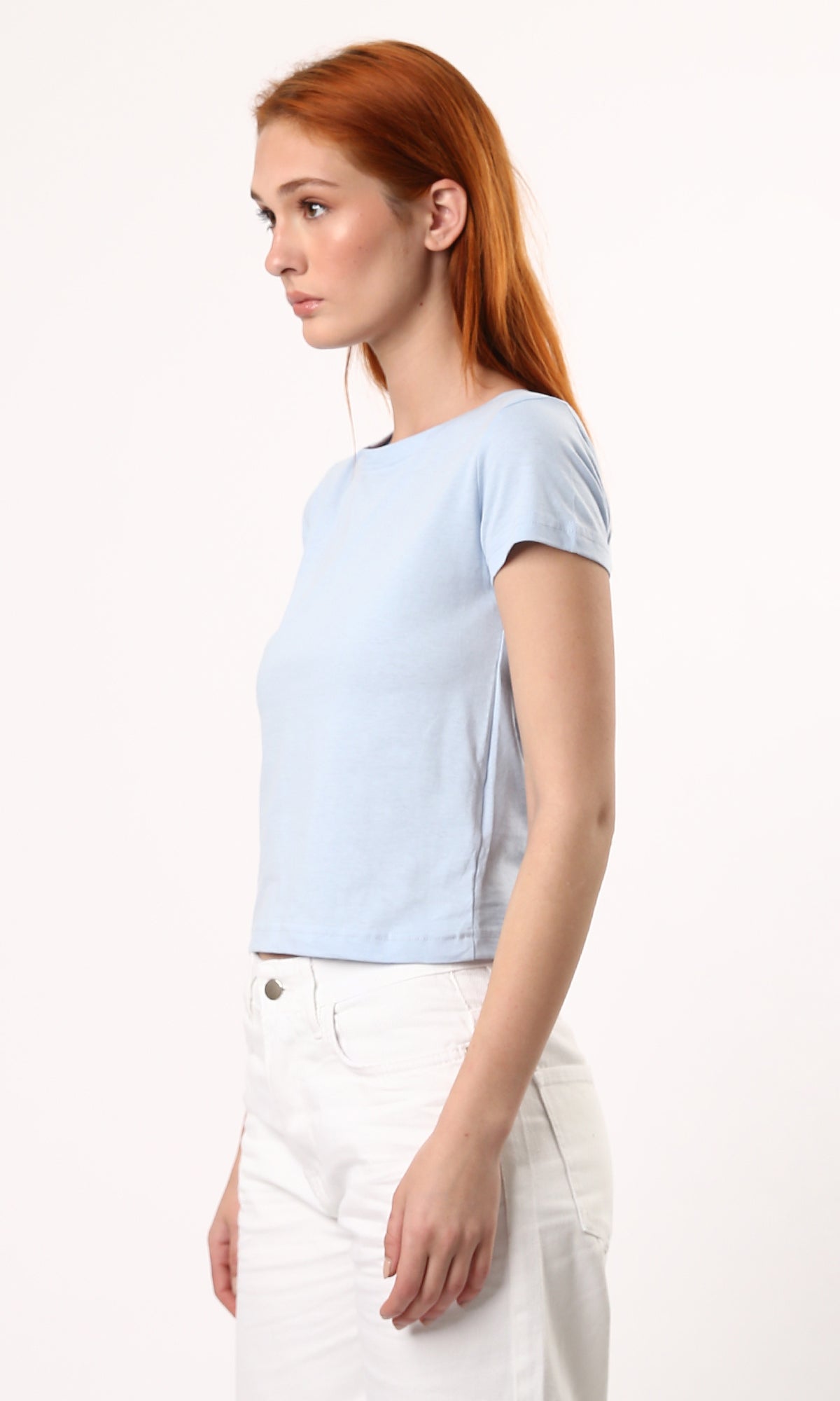 O182258 Pastel Blue Crew Neck Summer Short Tee