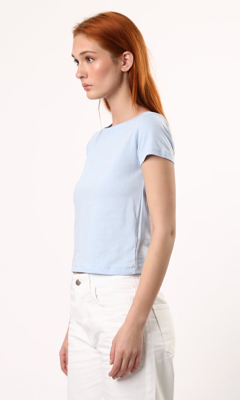 O182258 Pastel Blue Crew Neck Summer Short Tee