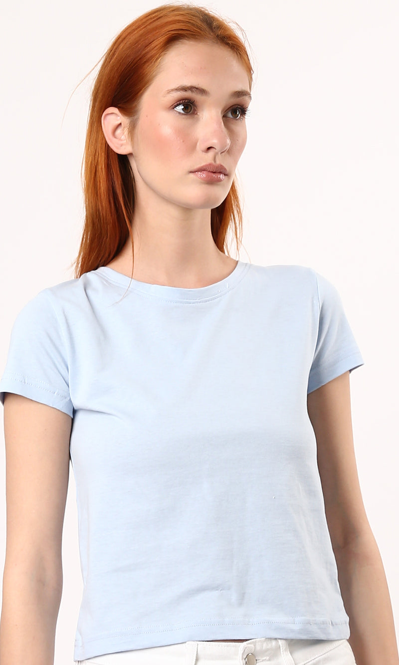 O182258 Pastel Blue Crew Neck Summer Short Tee