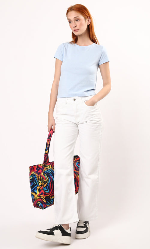 O182258 Pastel Blue Crew Neck Summer Short Tee