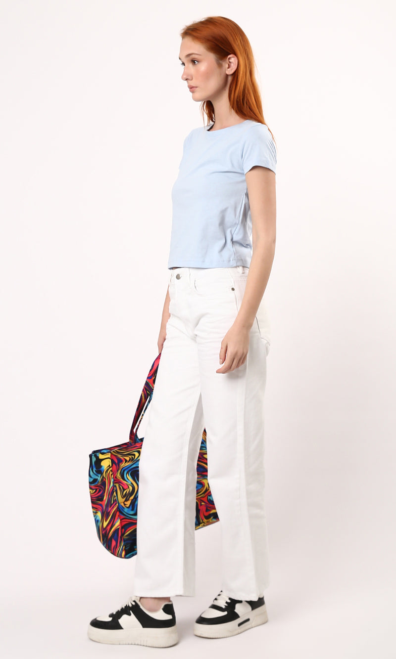 O182258 Pastel Blue Crew Neck Summer Short Tee