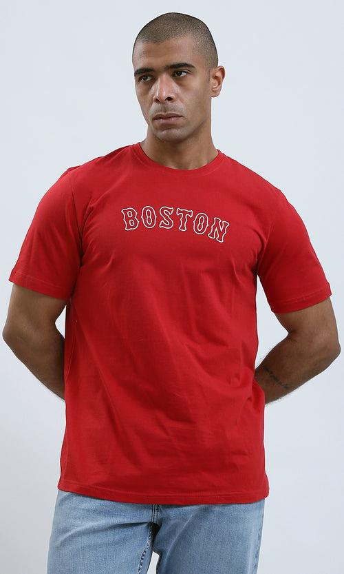 O182388 Short Sleeves Red Cotton Short Tee