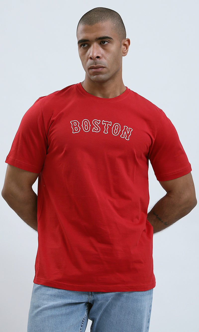 O182388 Short Sleeves Red Cotton Short Tee