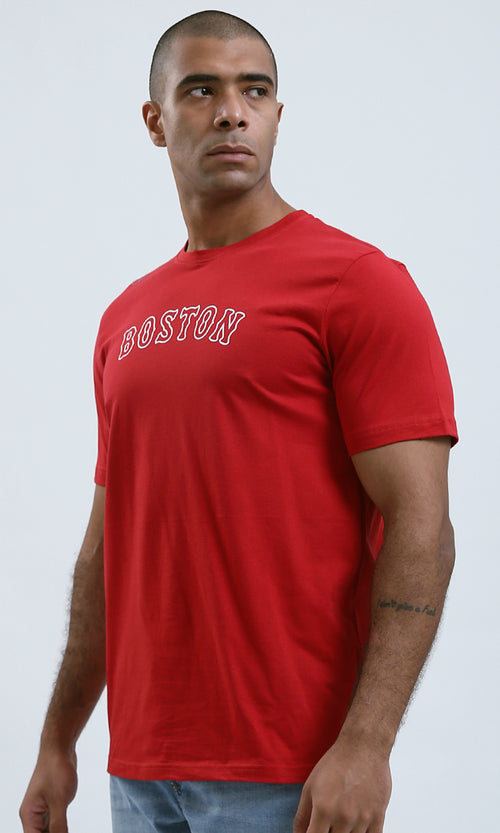 O182388 Short Sleeves Red Cotton Short Tee