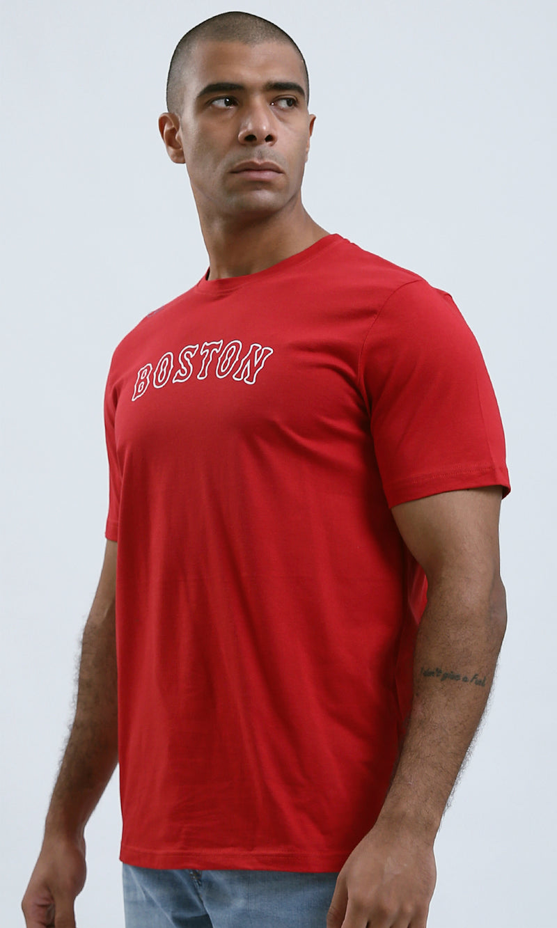 O182388 Short Sleeves Red Cotton Short Tee
